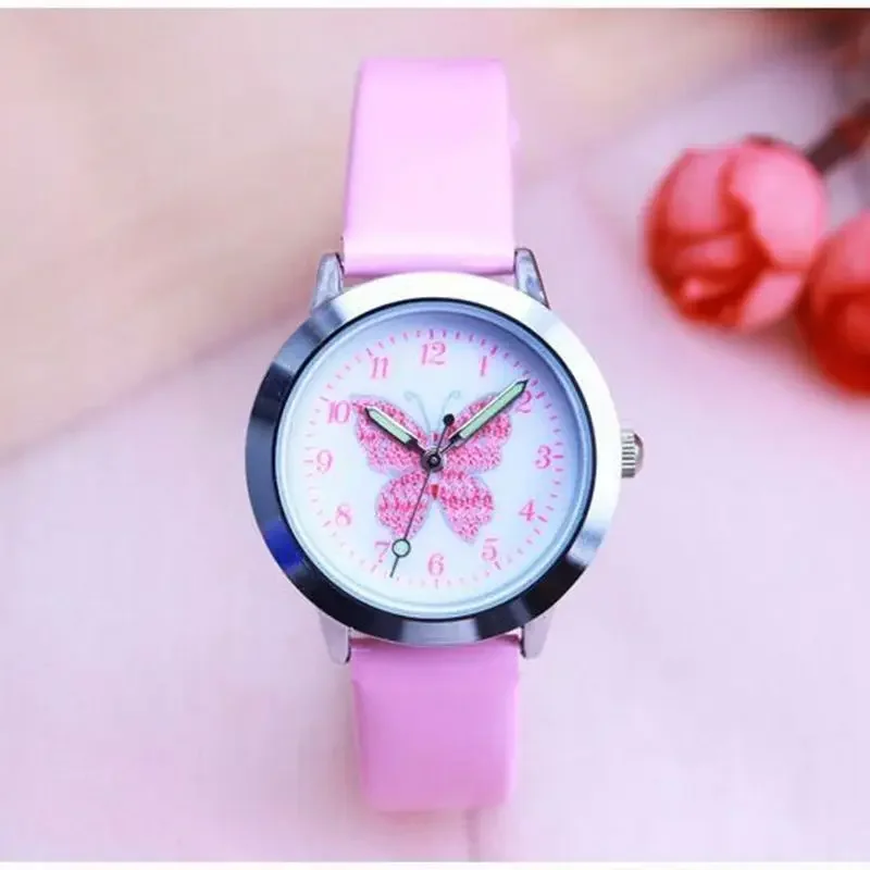 Cartoon children's watch for elementary school students and girls, quartz butterfly, countryside style, cute casual watch