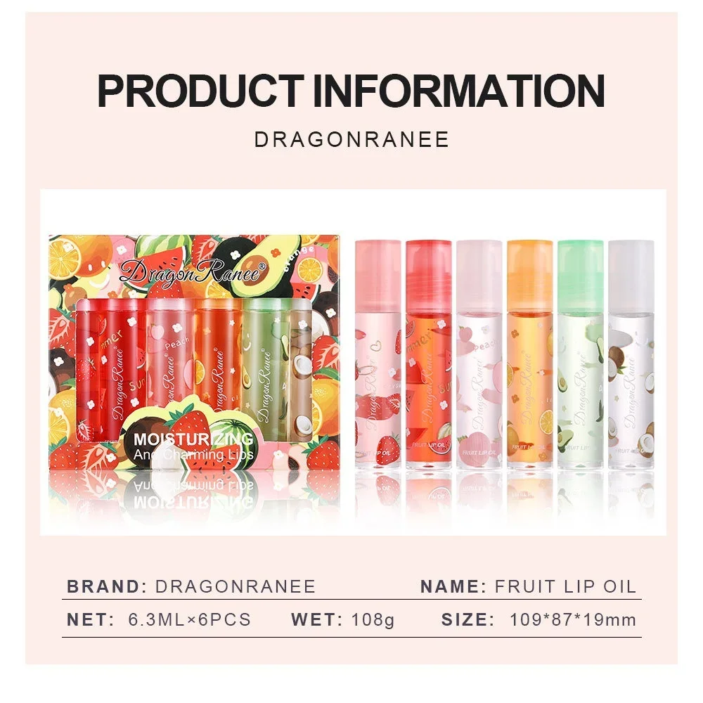 مجموعة زيت الشفاه شفافة ترطيب الفاكهة لفة على ملمع الشفاه ترطيب مغذي إصلاح الشفاه غير لزجة العناية بالشفاه مرآة بلسم الشفاه #6