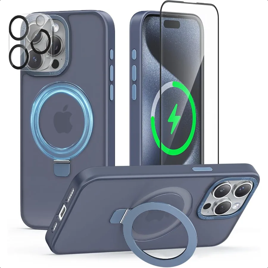 

Meefad Magnetic for iPhone 15 Pro Max Case Compatible with MagSafe 2 Screen Protector + 2 Camera Lens Protector Translucent Mat