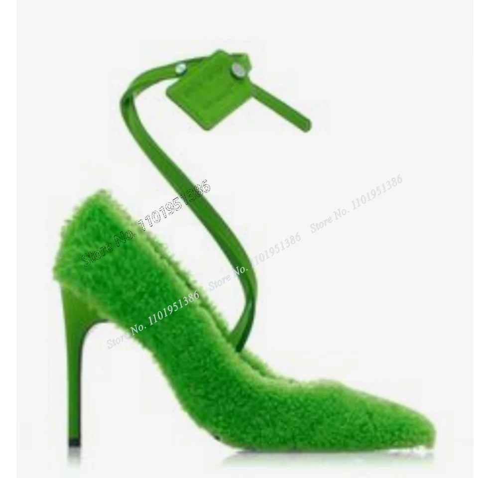 

Green Fur Decor Shallow Pumps Solid Cover Heel High Heels Pointed Toe Shoes for Women Shoes on Heels 2023 New Zapatillas Mujer