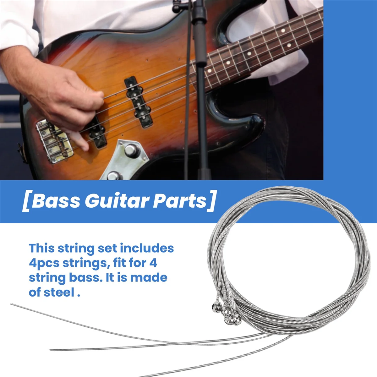 4 Uds cuerdas de bajo de acero inoxidable accesorios de piezas de bajo cuerda de guitarra calibre plateado accesorios de música para bajo