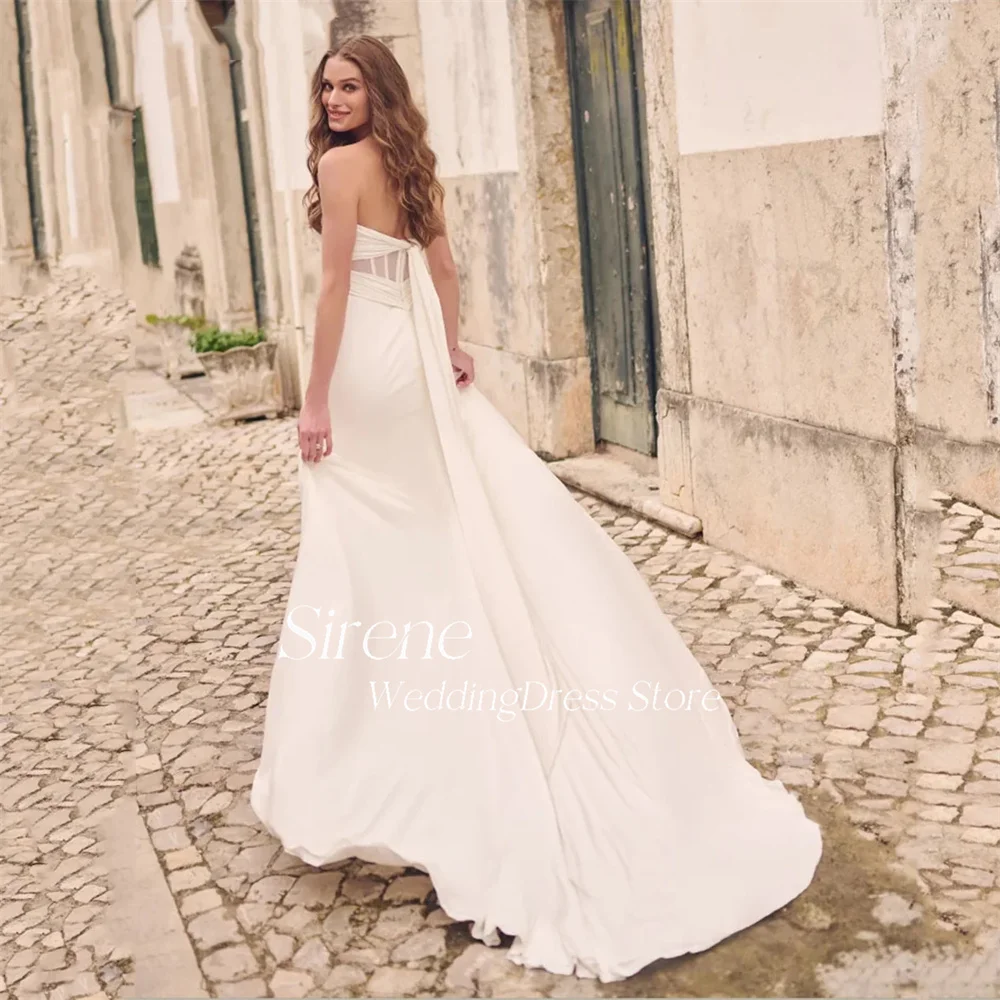 Sirene-Robe sirène à lacets pour mariage, robe de patient longueur au sol, poignées simples, tache amovible, tout ce qui est élégant, chérie, cou, éducatif