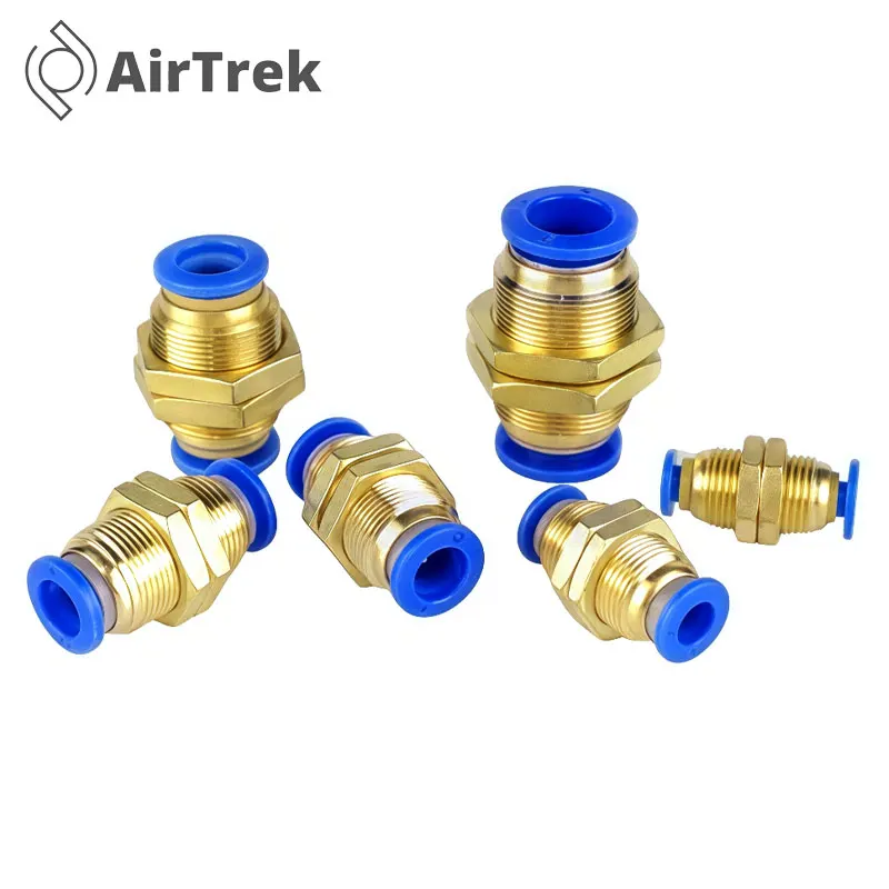 PM Brass Pneumatic Bulkhead Fitting - Push-Connect Quick Release for 4/6/8/10/12mm OD Air/Water Tube