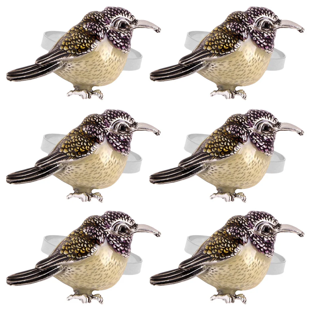

6Pcs Napkin Rings Bird Shaped Metal Buckles Decorative Napkin Holder for Wedding Party Table Setting Serviette Clasp