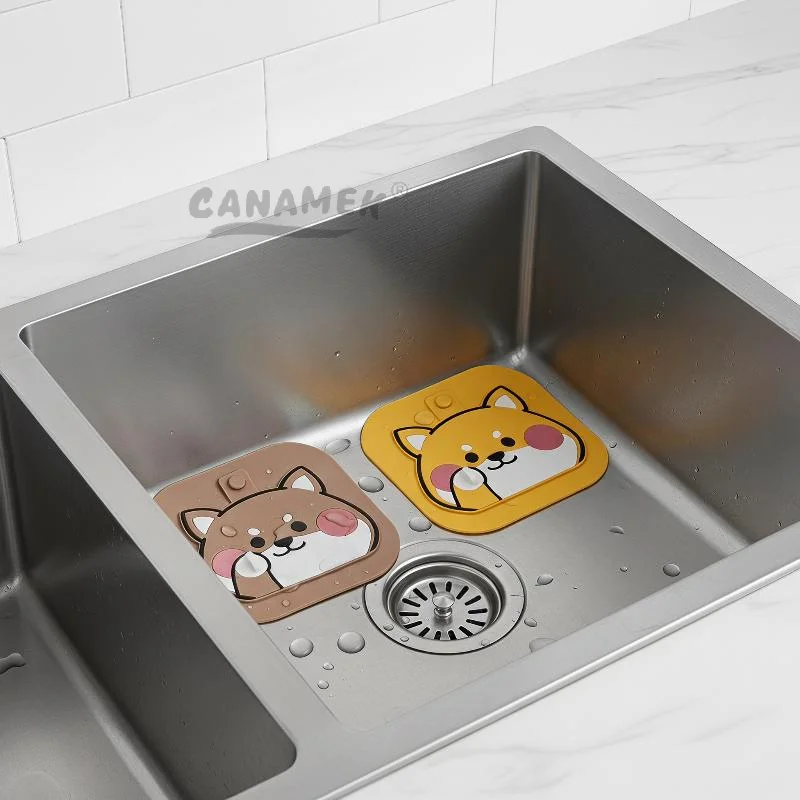 Cartoon Dog Silicone Sewer Floor Drain Cover Anti-blocking Thickened Shower Drain Cover Reusable -Proof Drainage Deodorant Mat