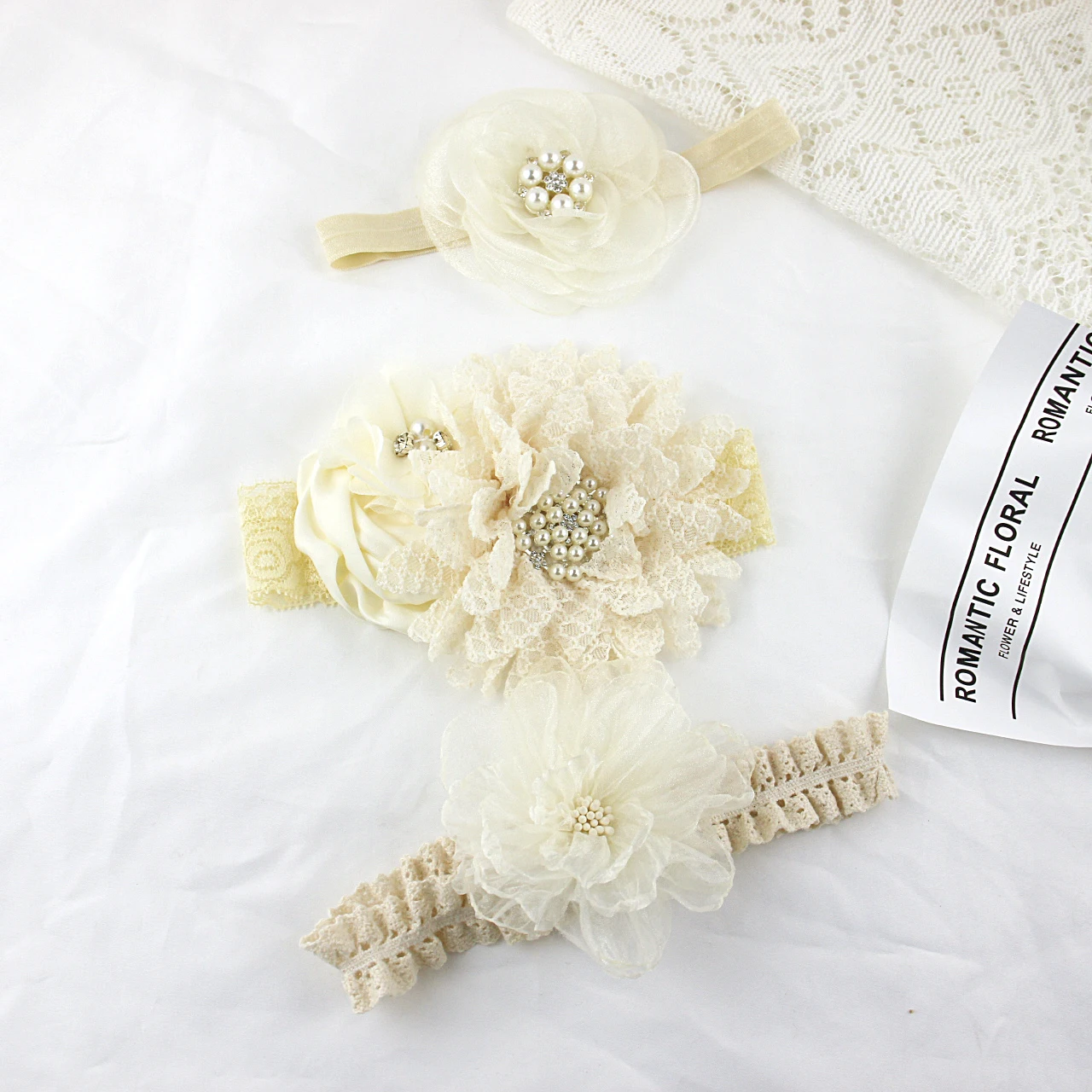 

Diamond Headband for Little Princess Newborn Headwear Cute Chiffon Lace Flower Headbands Nylon Headwrap for Toddlers Baby Floral