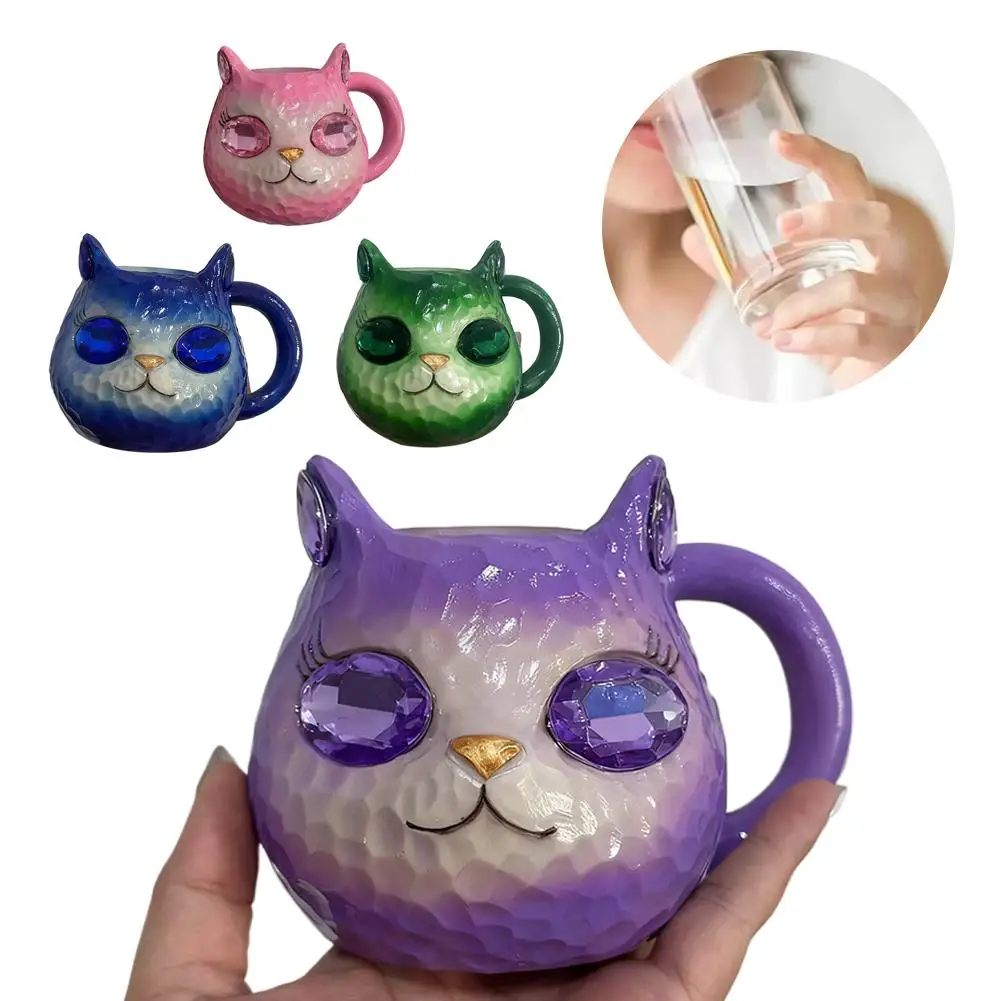 

Cute Mug Cute Kitten Shaped Resin Gems Tea Mugs Handmade Resin Home Decor Geode Animal Drinking Bottle For Women Men Lovers