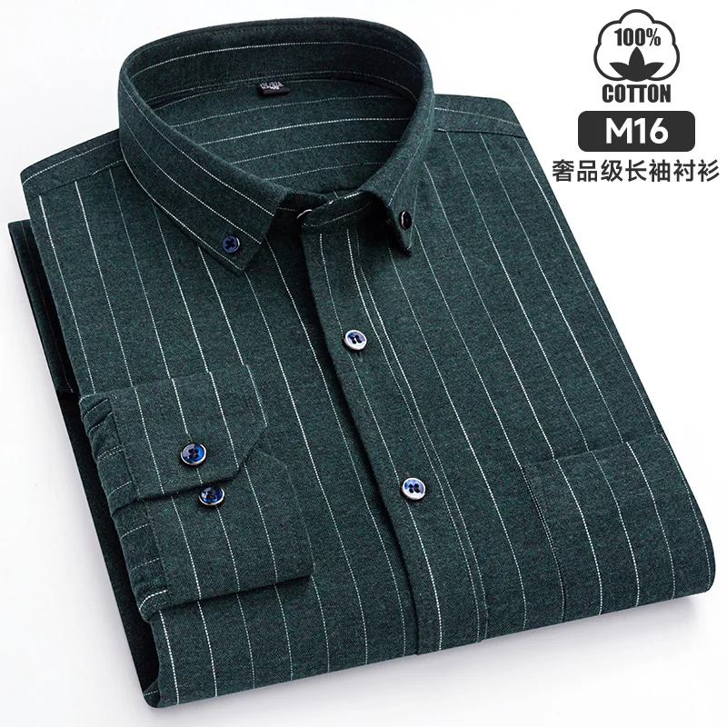2024 New Pure Cotton Sanding Plaid Men\'s Shirt Spring And Autumn Casual Fashion Business Slim Fit Comfortable Long Sleeves Top