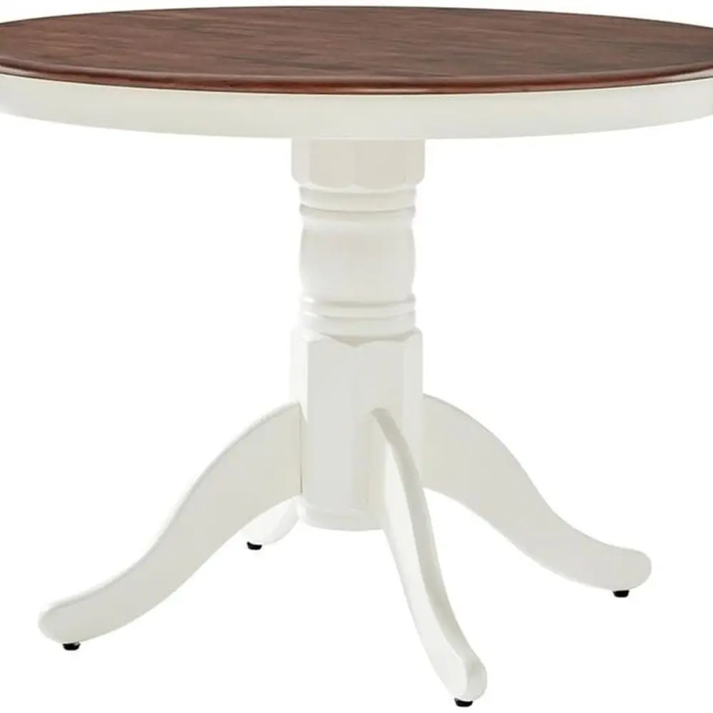 White Washed Round Pedestal Cherry Dining Table