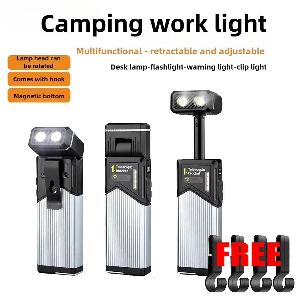 

Портативный телескопический светодиодный рабочий фонарь с магнитом/зажимом C, перезаряжаемый фонарик для авторемонта, красный, белый, боковой фонарь, уличный кемпинг