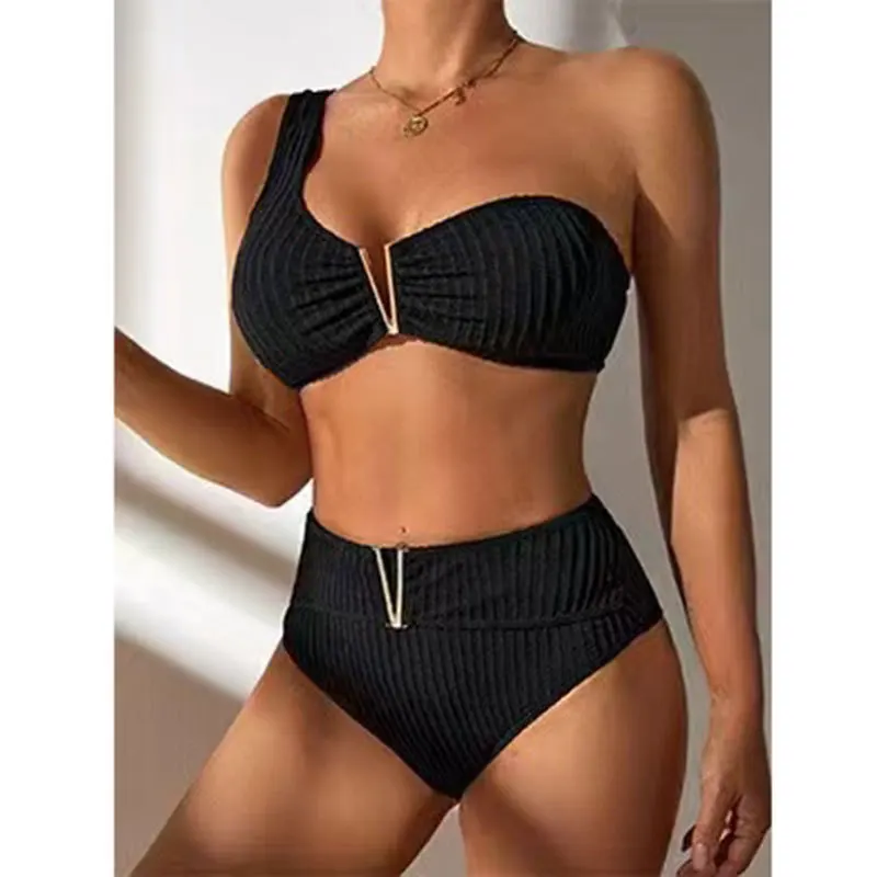 New White Bikinis Two Pieces Swimsuit Women One Shoulder Swimwear Beach Wear High Waist Bathing Suits Brazilian Bikini Set2025