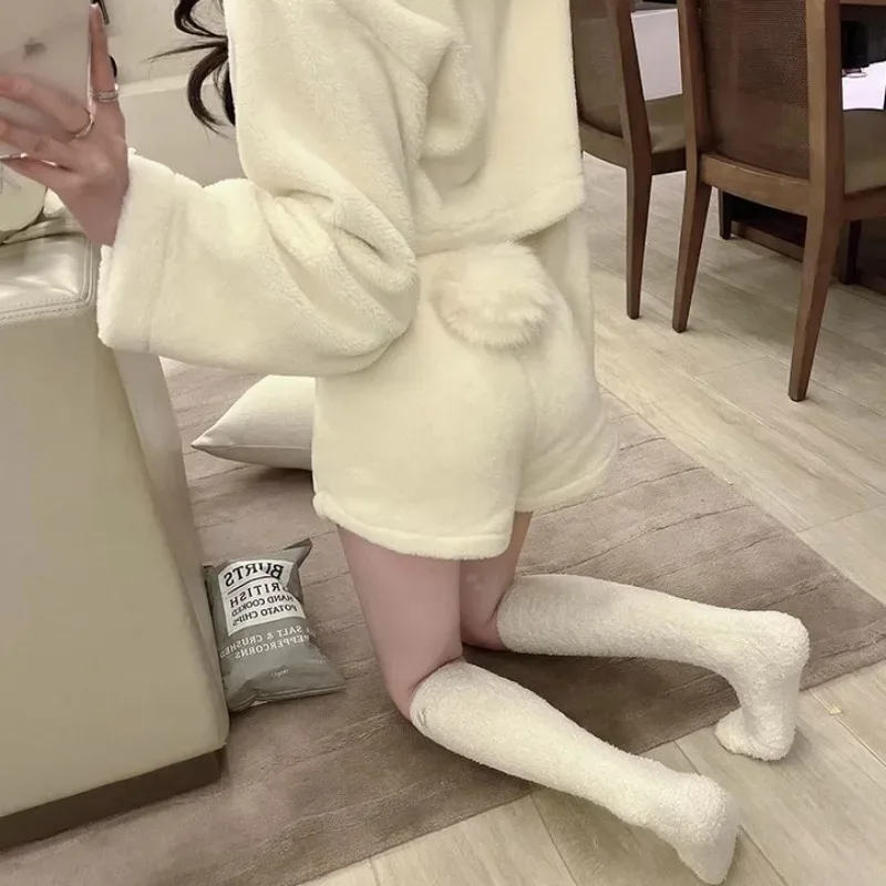 Stylish Pajama Sets for Women Kawaii Girls Autumn Winter Clothing Japan Style Long Sleeve Shorts Young Students Home Casual Soft