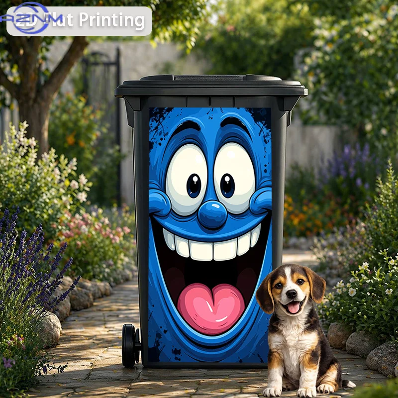 2D Flat Printing 1pc Trash Can Sticker, , Blue Face Laughing Theme Design, Self-Adhesive Wall Decal Wallpaper, Kitchen Trash C