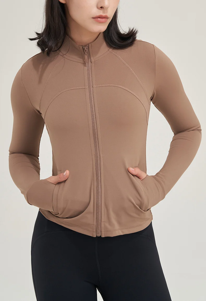 TRY TO BN Yoga Long Sleeve Coat Zipper Loose Sports Tops Breathable Sunscreen T Shirt Workout Women Running Gym Clothing Fitness