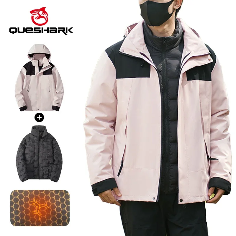 

Queshark 3 in 1 Mens Cycling Jacket with Detachable Cotton-Padded Windproof Winter Road Bike Riding Windbreaker Commute Hiking