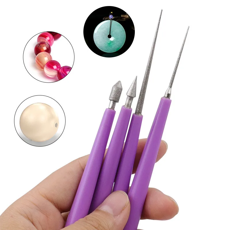 4 Pcs Needle Files Set Diamond Tipped  New Polishing Jewelry Tools Drill Bit Beading Hole Enlarger Carving Tool