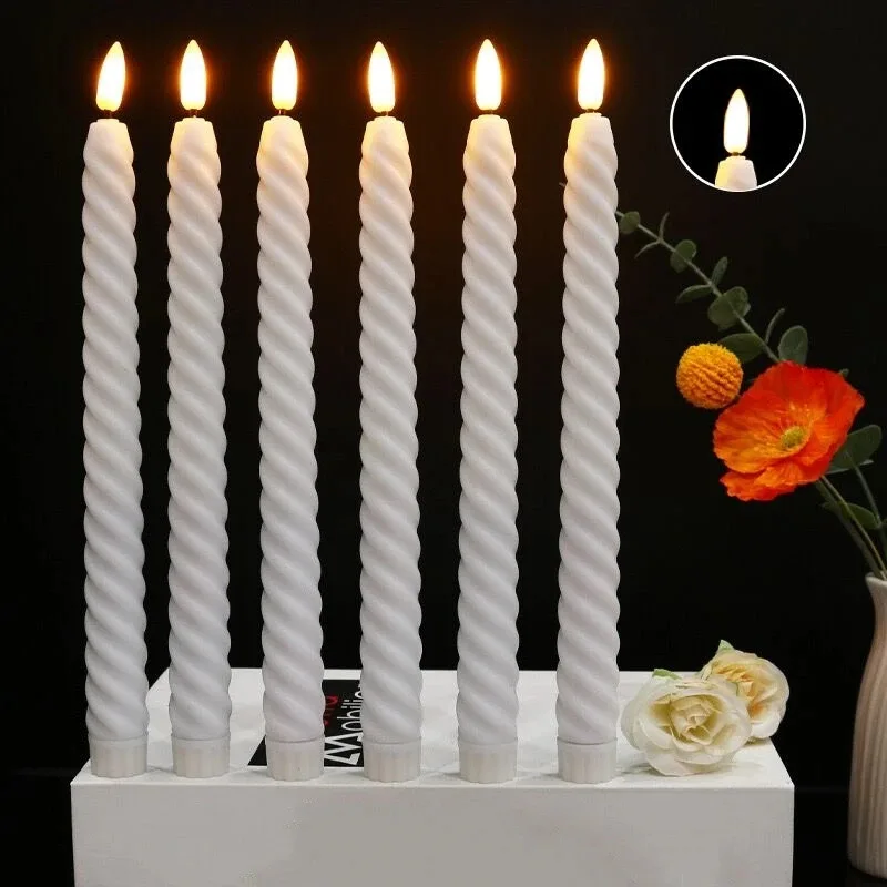 Flameless Spiral LED Taper Candle – Battery-Powered Decorative Light for Weddings, Christmas & Romantic Gifts