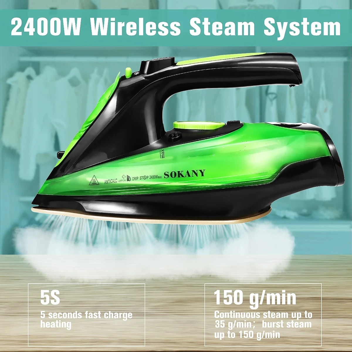 2400W Cordless Electric Steam Iron 5 Speed Adjust for garment Steam Generator Clothes Ironing Steamer Ceramic Soleplate Portable