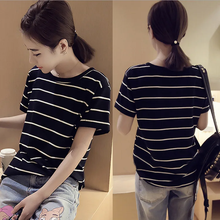 Woman's Tshirts Superior Quality spring/summer 2023 Stripes O Neck Short Sleeve Casual Ladies Tops Dropshipping ZBBA11
