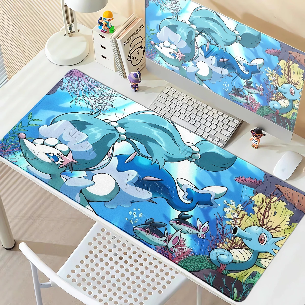 Mousepads Anime Computer Laptop Pokemon Primarina Pattern Keyboard Mats Gamer Accessories Desk Mat Large Gaming Locking Edge Rug