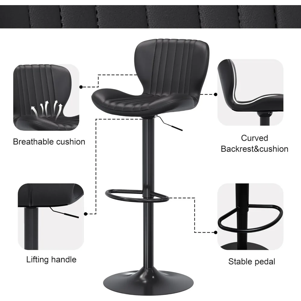 مقاعد بار جلدية قابلة للتعديل بارتفاع عداد، مقاعد بار حديثة، مجموعة كراسي جزيرة مكونة من 4 قطع للمطبخ