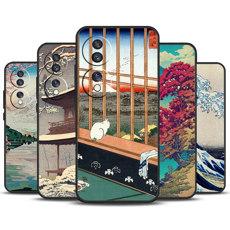 Japanese Ukiyo-e Art Case For Honor X8b X9b X9a X8a X7a X6a X7 X8 X9 Cover For Honor Magic 6 5 Pro 50 70 90 Lite