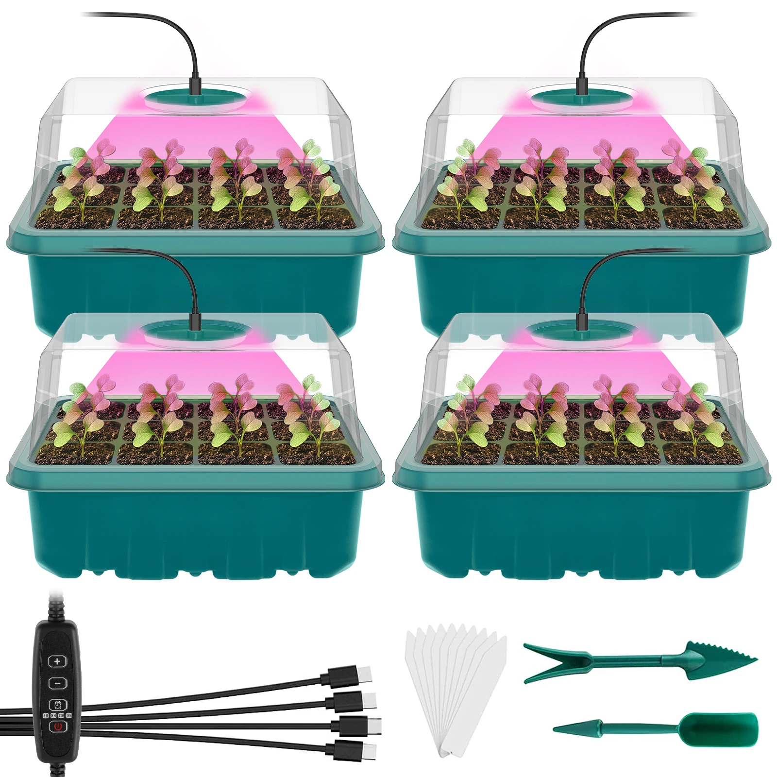 

Seed Starter Kit with Lids 4 Pack Seed Trays 3 Lighting Mode Seed Germination Kit Humidity Adjustable Seedling Grow Box 4 Timmer