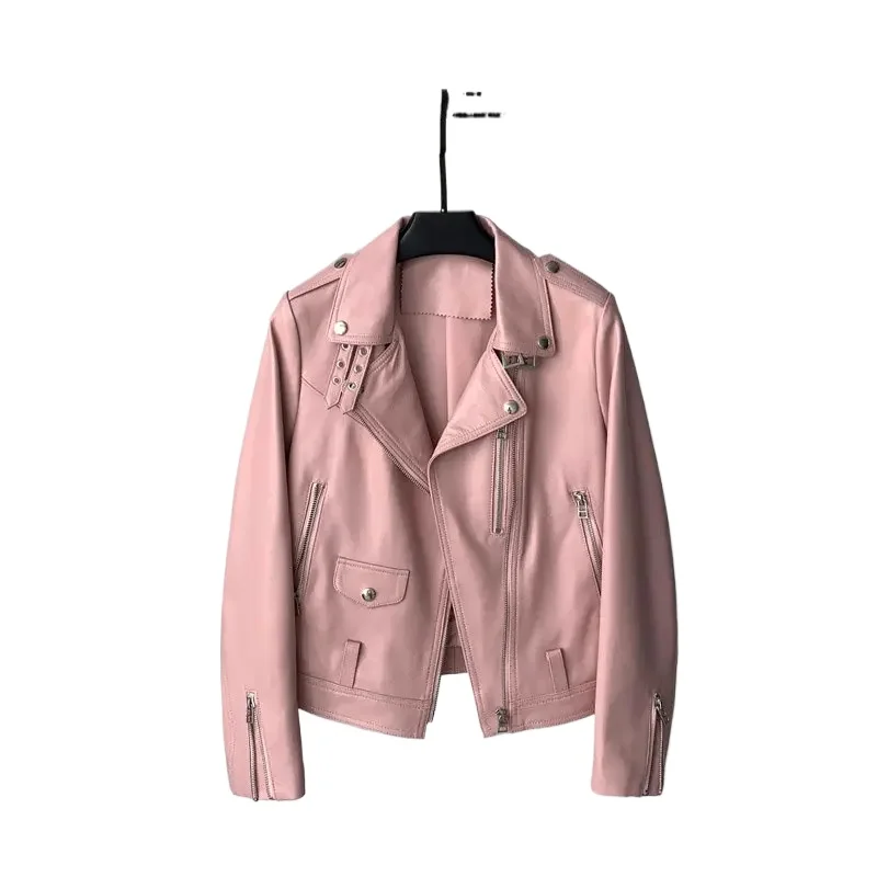 Tajiyane 정품 가죽 자켓 여성 짧은 흰색 가죽 자켓 여성용 2023 진짜 양피 코트 캐주얼 바이커 코트 레이스 업