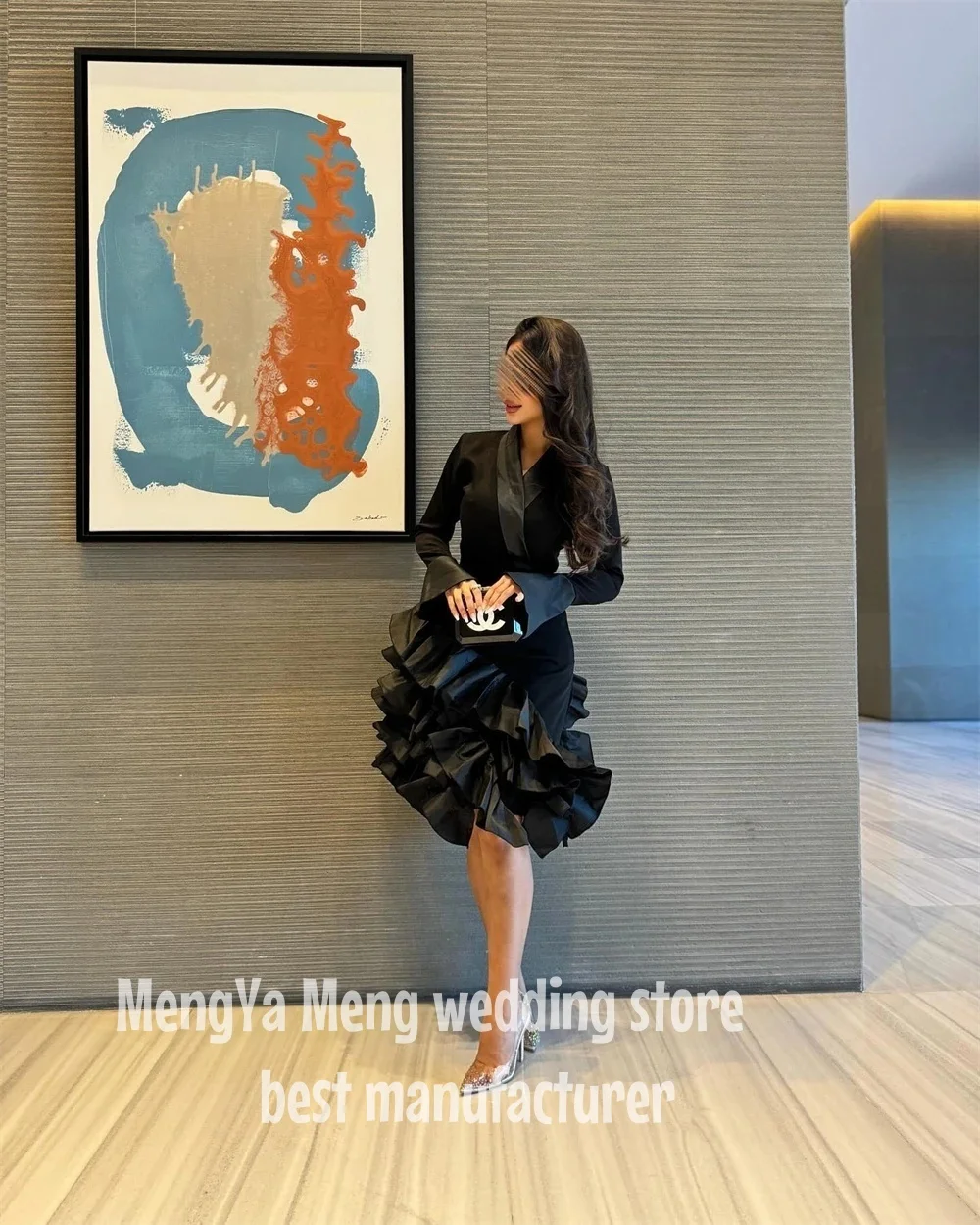 Elegante sexy vestidos de cocktail preto cetim babados a linha com decote em v na altura do joelho vestido elegante vestido de festa mulher vestidos personalização