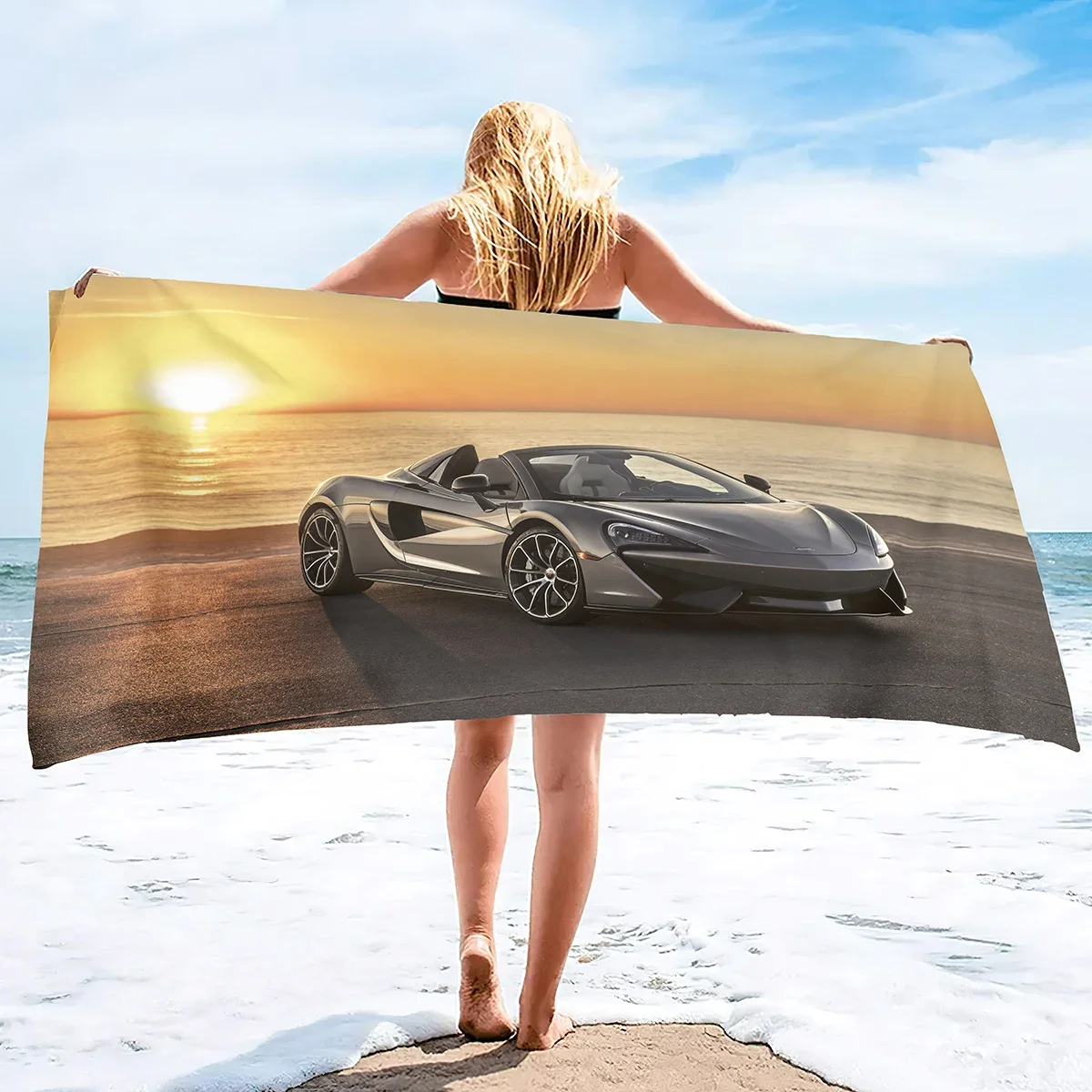 Sports Car Pattern Pool Towel,Microfiber Beach  Oversized,  Absorbent Sand Free Lightweight   for  Bath Yoga 70X140cm