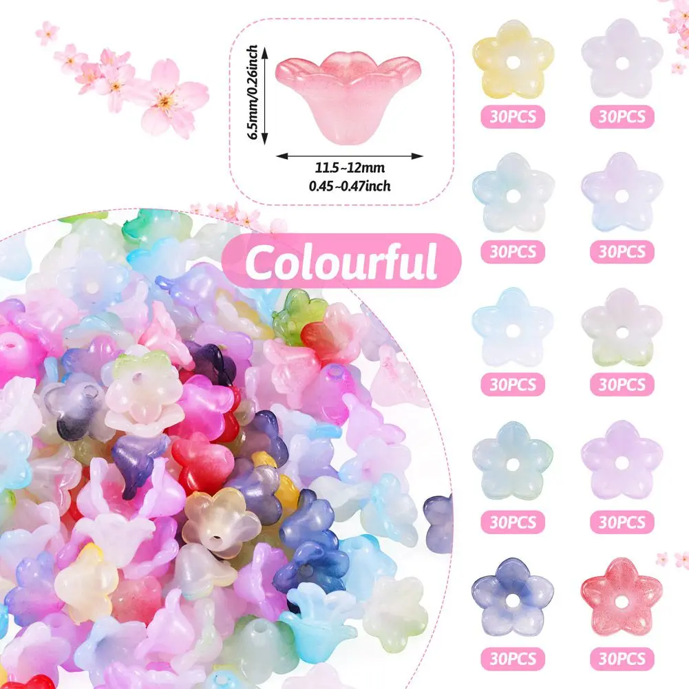 Pandahall 300Pcs Acrylic Beads Caps Flower Bead End Caps For Jewelry Making Accessories Needlework DIY Necklace Handmade