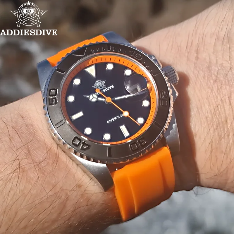 ADDIESDIVE  Waterproof Men's Watch 41mm Rotatable Bezel Fashion Rubber BGW9 Super Luminous 200m Diving Quartz Watch Reloj Hombre