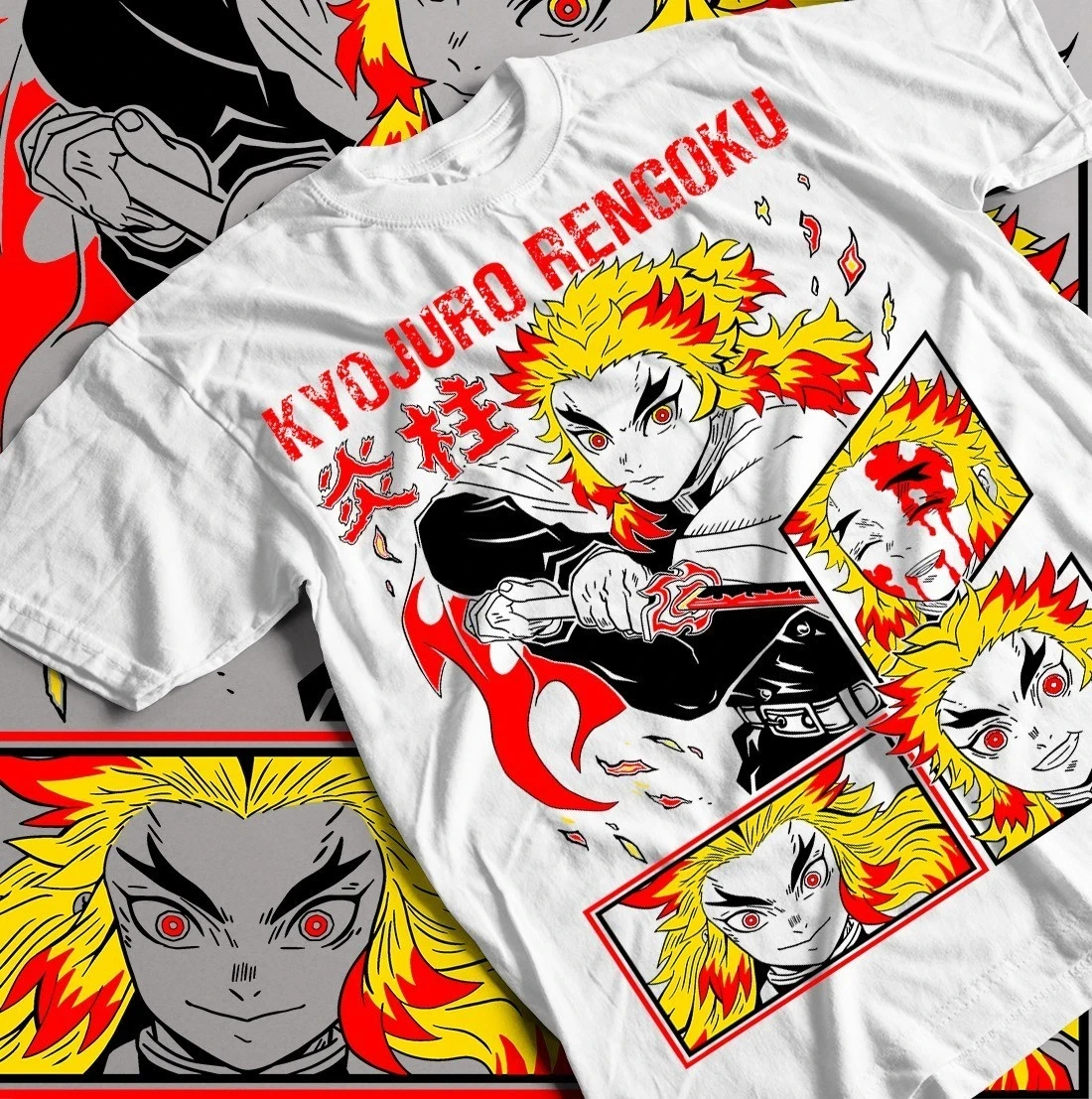 2026 Sommer Demon Slayer Anime Rengoku Kyojuro Lockeres Kurzarm-T-Shirt aus Reiner Baumwolle für Kinder Trendiges Unisex Casual Y2k