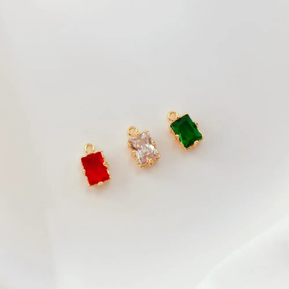 14K Copper Plated with Real Gold, Emerald-inlaid White Zirconium Pigeon Blood, Retro Square Pendant Bracelet, DIY Accessory