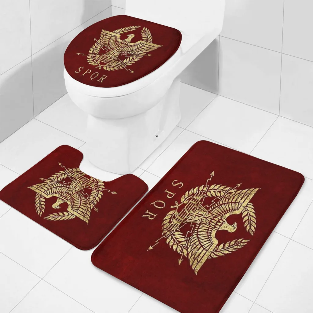 

Roman Empire Emblem - Vintage Gold Bathroom Rugs Set 3 Piece U-Shaped Toilet Rug Soft Non-Slip Thick Bath Mat Contour Toilet Rug