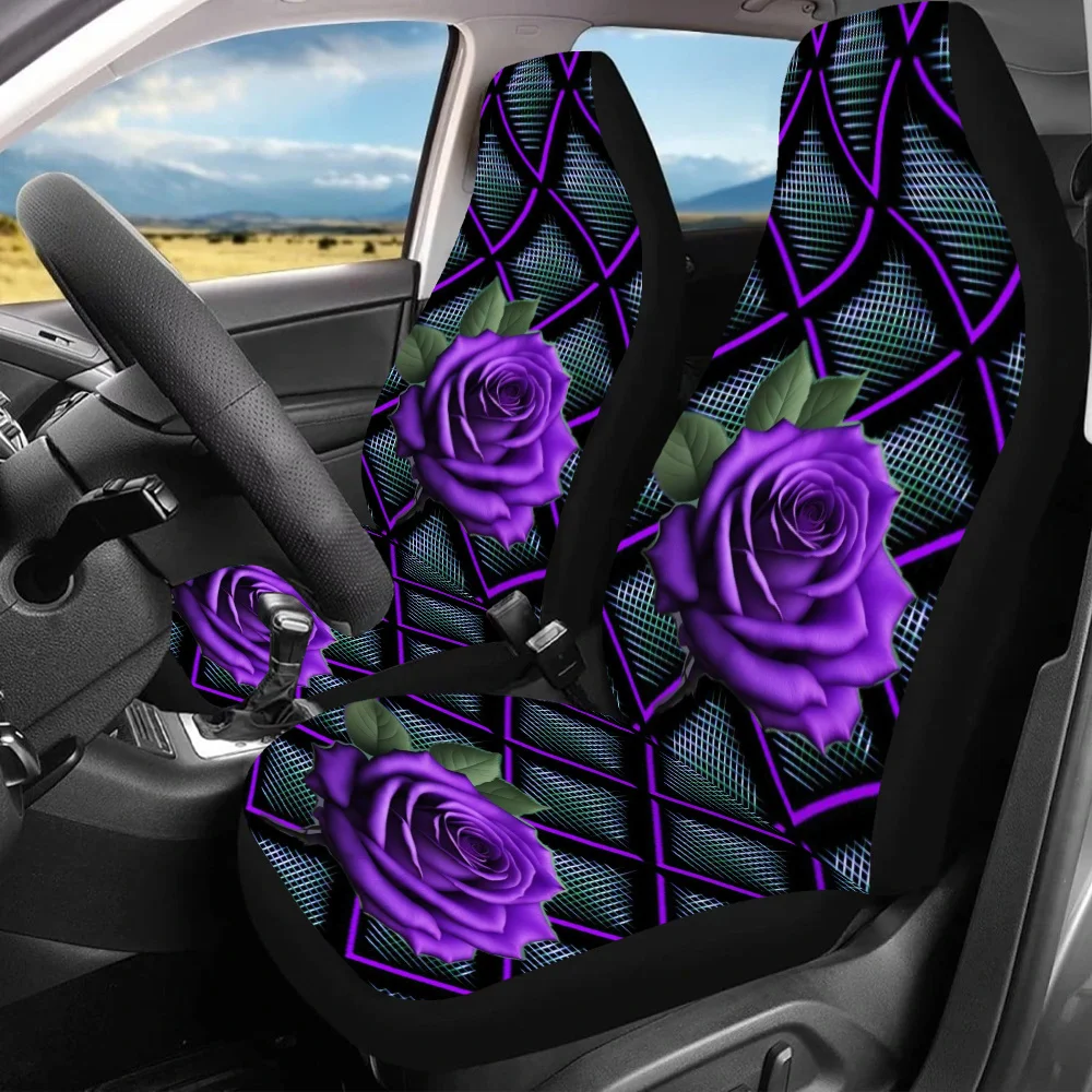 قطعتان من أغطية مقاعد السيارة المطبوعة على شكل شبكة وردية أرجوانية للنساء والرجال، واقي مقعد أمامي عالمي للسيارات وسيارات الدفع الرباعي وسيارات السيدان وTr #1