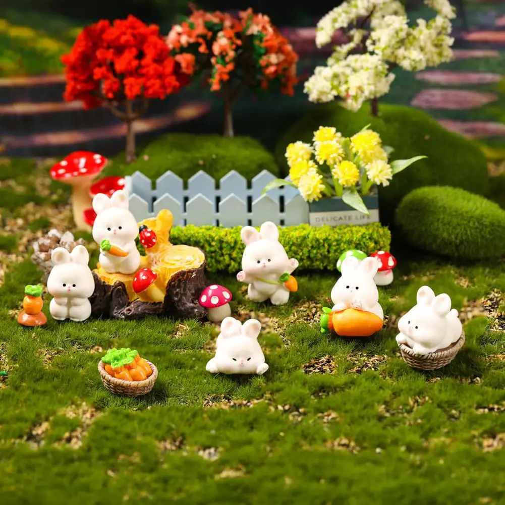 Figurine Desktop Ornament Mini Rabbit Figurine Easter Decor Resin Bunny Miniature Figures for Fairy Garden Tiny Ornaments