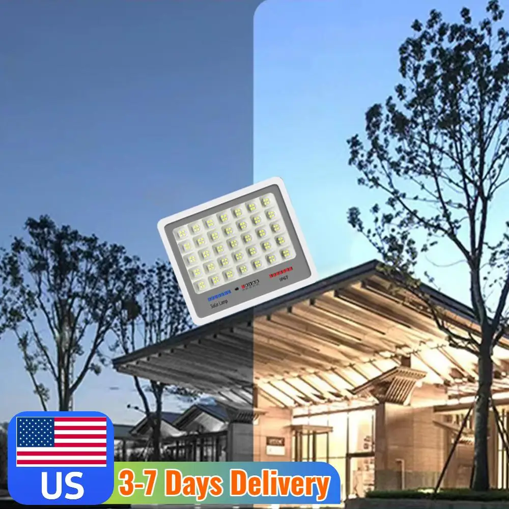 

Solar Powered LED Street Light Auto-On Outdoor Security Lights Multi Modes Outside Spotlights Remote Control for Patio Path Yard