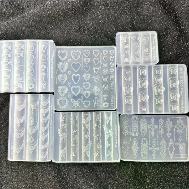 الباروك القلب الفرنسية قلادة فراشة زهرة 3D الاكريليك مسمار العفن DIY مسمار الفن الديكور قالب مانيكير شفاف #3