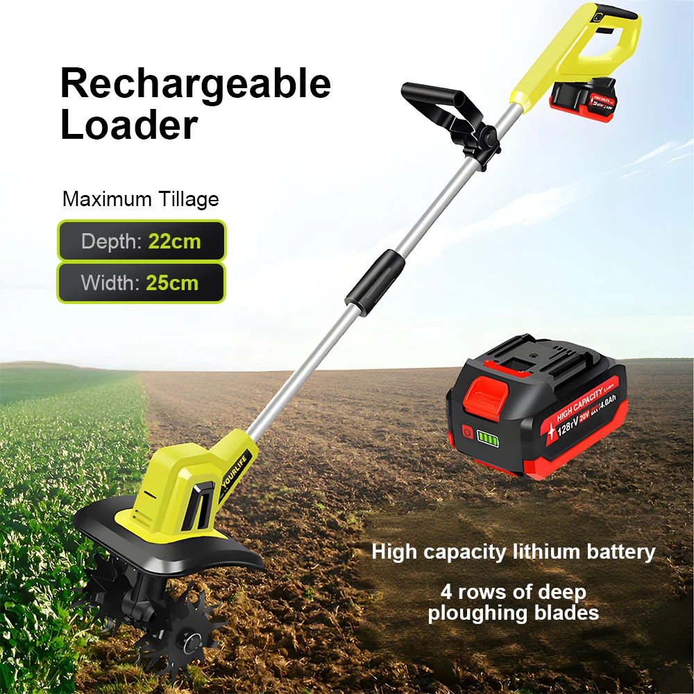 Lithium Mini Tiller Electric Loosening Machine Household Digging Turning Machine Weeding Trenching Rotary Tiller Electric Hoe