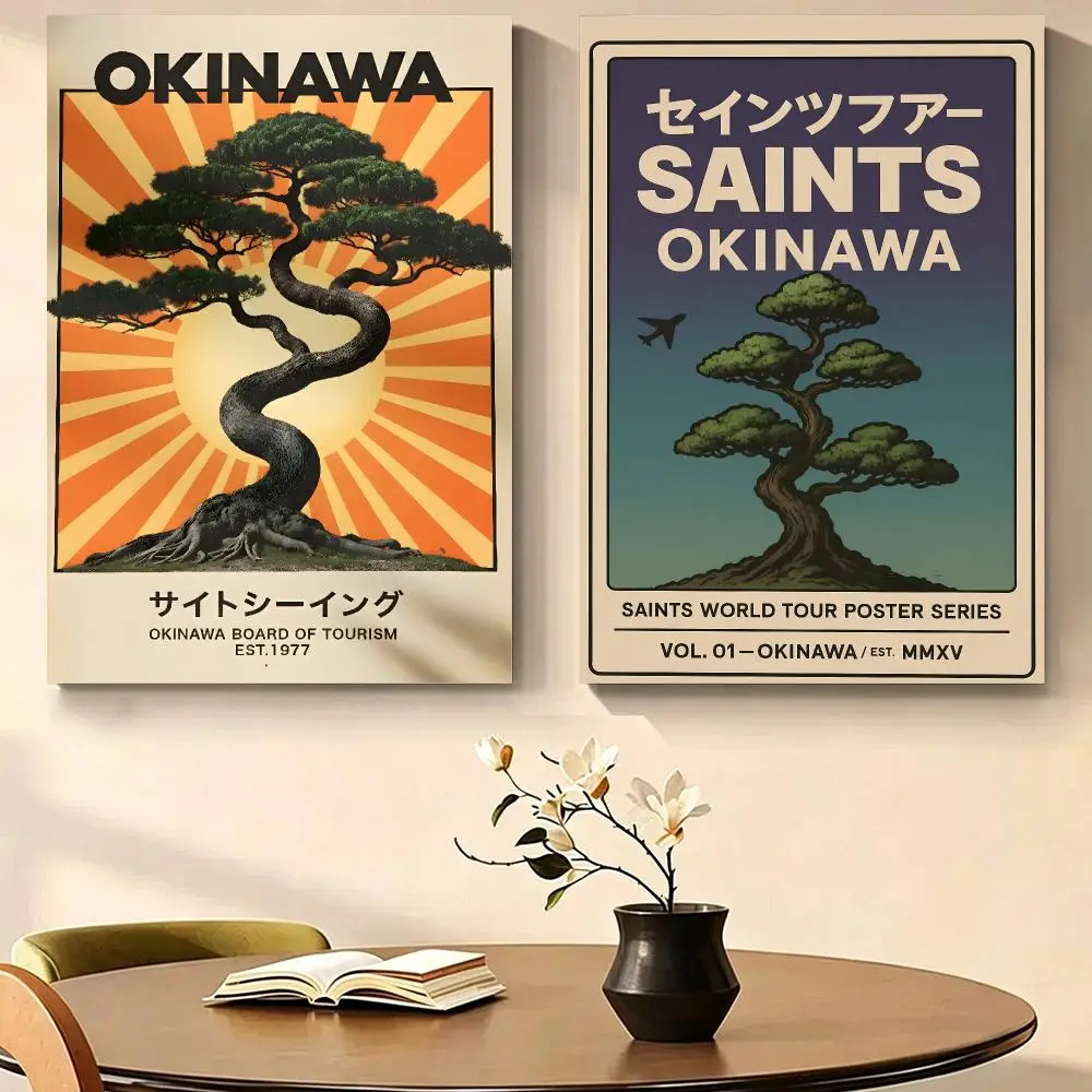 Art Okinawa Poster Self Adhesive PP Wall , Waterproof Wall Decor Gift for Bedroom, Office and Dorm