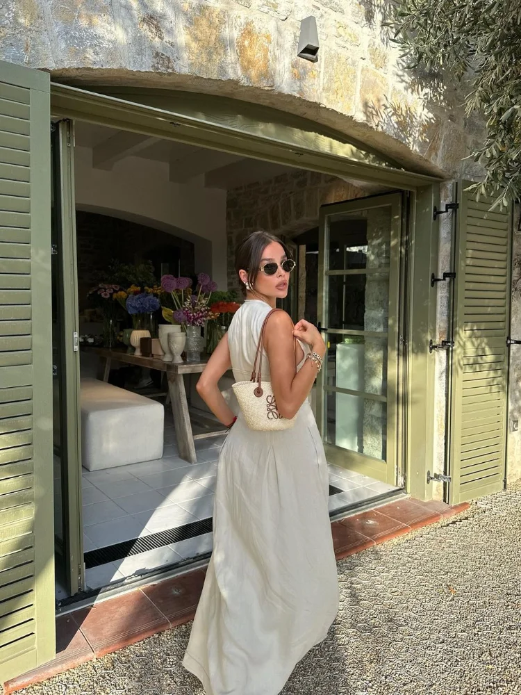 Mode Mouwloze Hoge Taille Rits Maxi Jurk Vrouwen Elegante O-Hals Bodycon Vestidos 2024 Zomer Nieuwe Kantoor Dames Feestgewaad