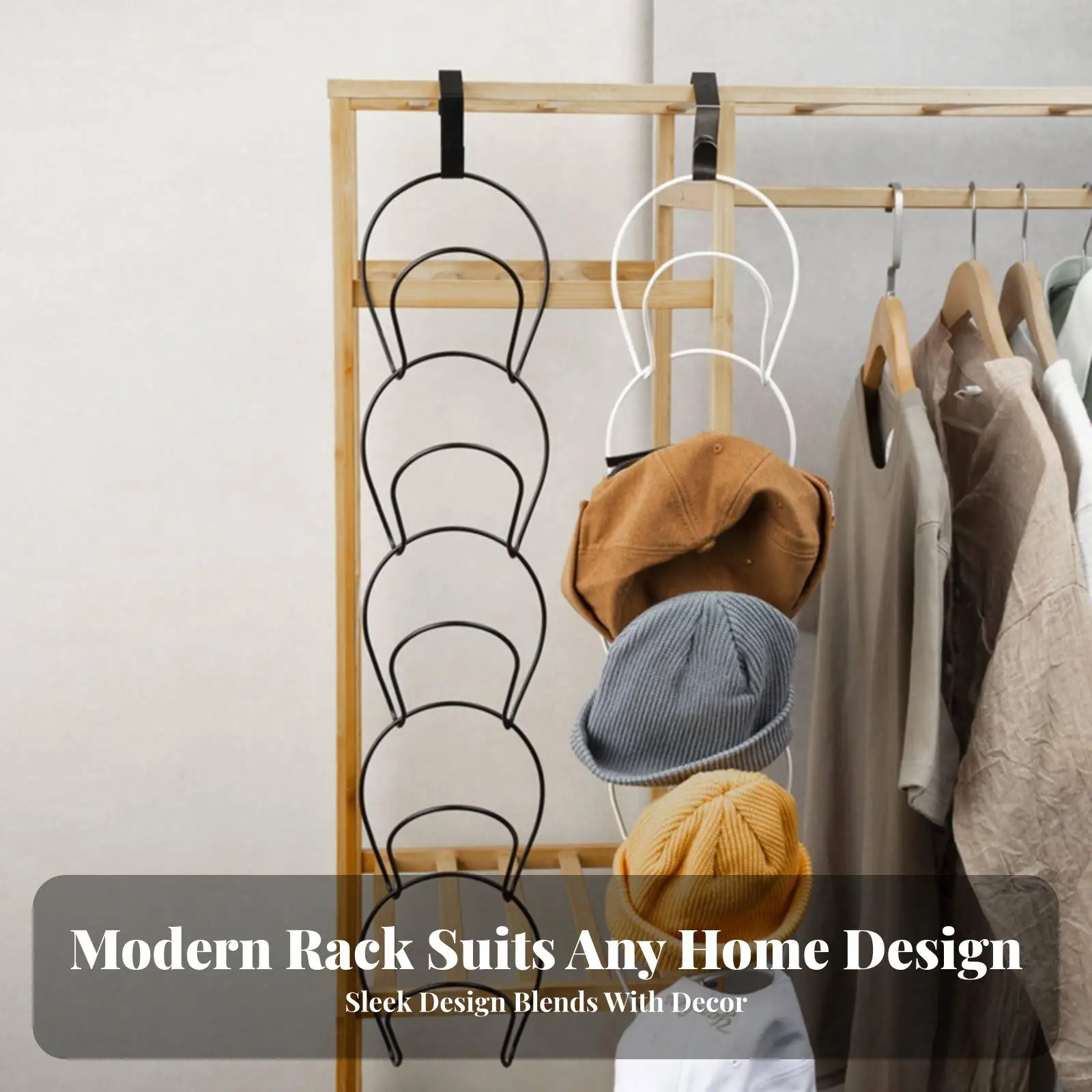 Iron over Door Hat Rack with Interlocking Rings for Space Saving Storage Hanger Wall Mounted Organizer for Hats Scarves Belts
