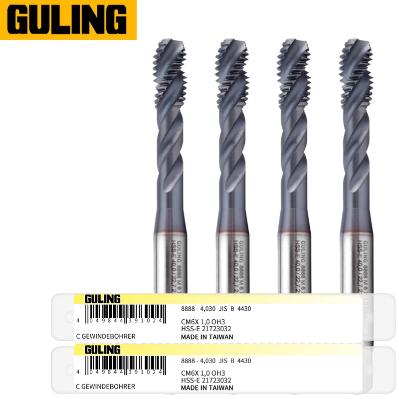 

Тайваньские оригинальные метчики GULING JIS Standard 8888 8889 с наконечником спирального типа, рифленые, M3 M4 M5 M6 M8 M10 M12 M14 M16 M18, для машинной нарезки резьбы