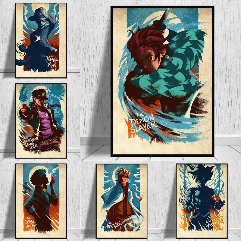 One Piece Jojo Onito Slayer Naruto Anime Poster Aesthetic Art Living Room Wall Decoration Canvas Painting