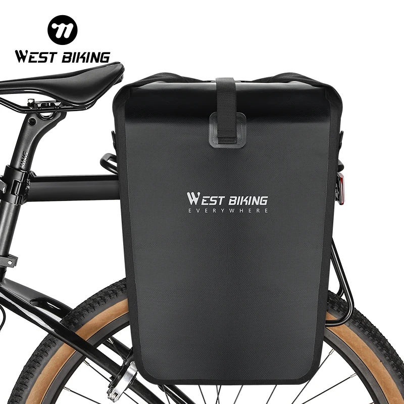 WEST BIKING Bicycle Bike Bag 25L Bike Pannier Bag Waterproof Rear Rack Black Travel Cycling Shoulder Bag Trunk Bag Accessories