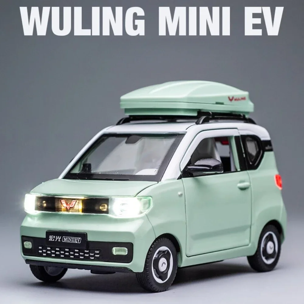 Escala 1:24 WULING HONGGUANG MINIEV modelo de brinquedo carro luz som puxar para trás macaroon simulação veículos modelos crianças ornamento de mesa