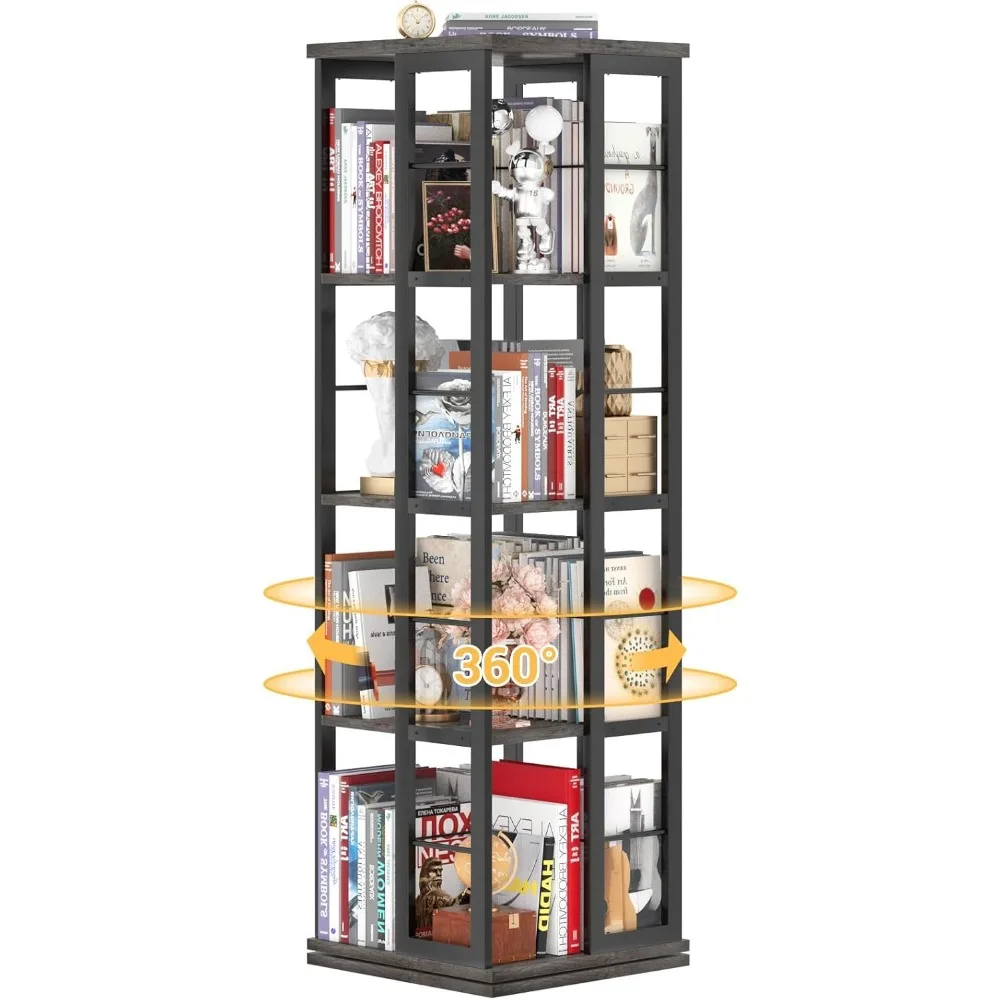 Rotating Bookshelf, 360 Display Wood Spinning, Floor Standing Narrow Shelf Organizer Storage Rack for Small Space, Bookcases