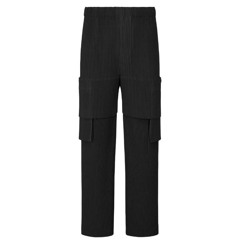 Miyake Folds 2025 Spring and Autumn New Style Coarse Toothpick Standing Collar Irregular Coat Straight Leg Pants Two Piece Set