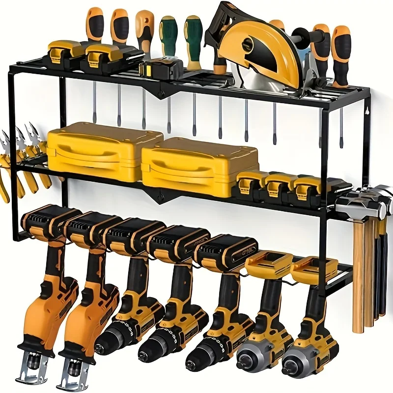 1pc Heavy Duty Wall Mount Power Tool Organizer with 7 Slots for Large Capacity Cordless Tool Storage